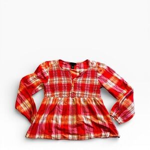 Lane Bryant Red and Orange Plaid  Blouse